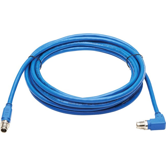 Tripp Lite M12 X-Code Cat6a 10G F/UTP CMR-LP Shielded Ethernet Cable (Right-Angle M/M), IP68, PoE, Blue, 3 m (9.8 ft.)