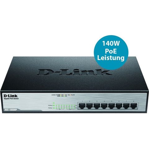 D-Link 8-Ports Gigabit Unmanaged Switch with 8 PoE Ports - 802.3at Support, Rack Mount