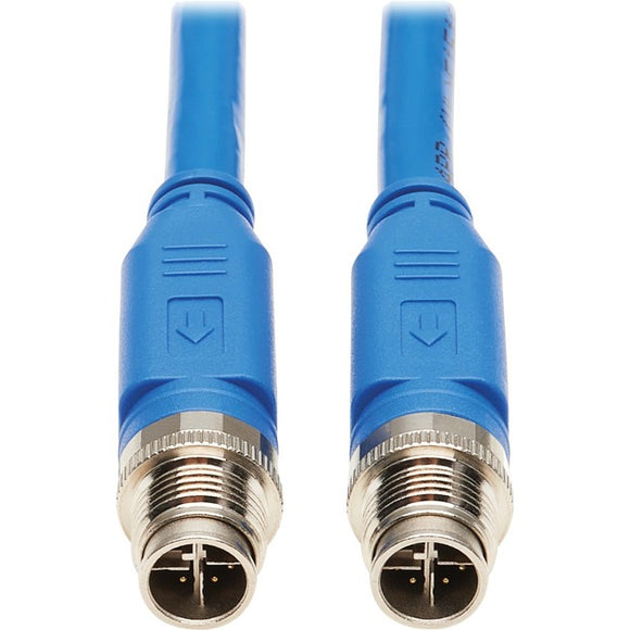 Tripp Lite M12 X-Code Cat6a 10G F/UTP CMR-LP Shielded Ethernet Cable (M/M), IP68, PoE, Blue, 2 m (6.6 ft.)