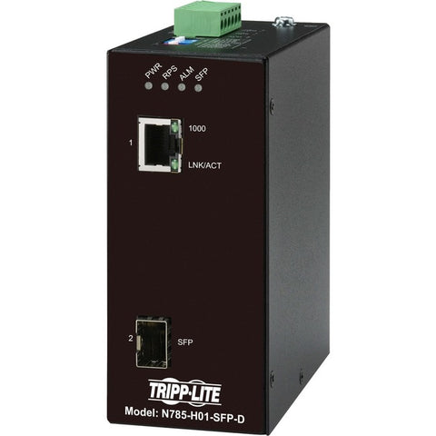 Tripp Lite Hardened Gigabit Fiber to Ethernet Media Converter 10/100/1000 Mbps RJ45/SFP -10° to 60°C DC Power