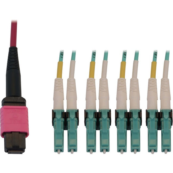 Tripp Lite 40/100G Multimode 50/125 OM4 Fiber Optic Cable (12F MTP/MPO-PC to 4x Duplex LC/PC F/M), LSZH, Magenta, 1 m (3.3 ft.)