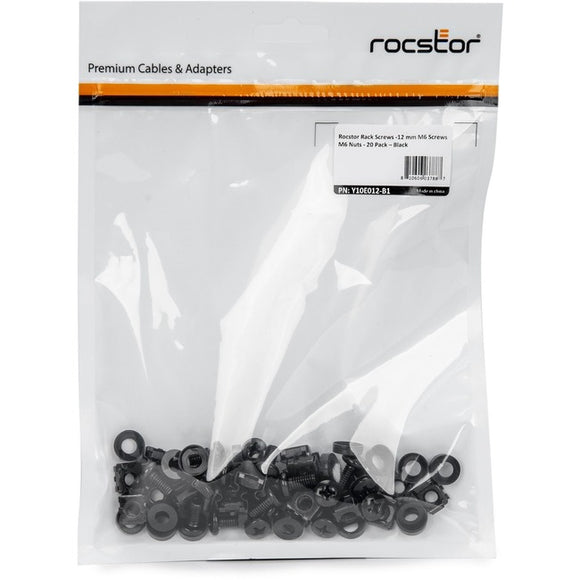 Rocstor Rack Screws-20 Pack Black M6 Nuts-20 Pack Black