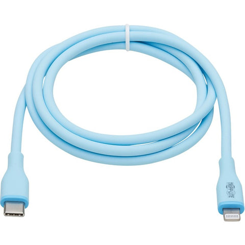 Tripp Lite Safe-IT USB-C to Lightning Sync/Charge Antibacterial Cable, Ultra Flexible, MFi Certified - USB 2.0 (M/M), Light Blue, 3 ft. (0.91 m)