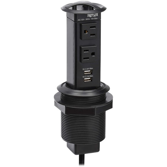 Tripp Lite Power It! 2-Outlet Pop-Up Power and Charging Dock - 2x USB-A, 6 ft. Cord, Antimicrobial Protection, Black