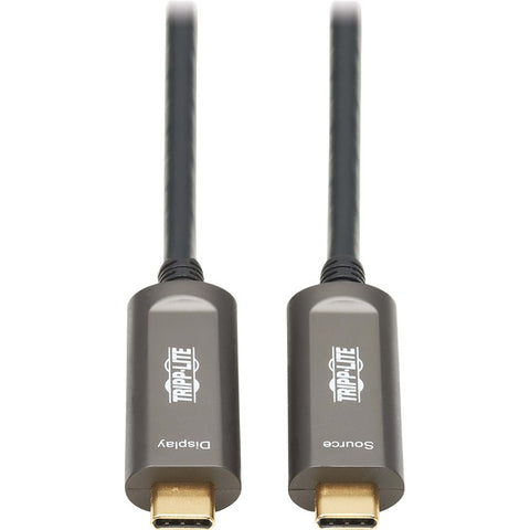 Tripp Lite USB-C to USB-C Plenum-Rated Fiber Active Optical Cable (AOC) - 4K 60 Hz, HDR, 4:4:4, M/M, Black, 15 m