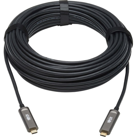 Tripp Lite USB-C AOC Cable (M/M) - USB 3.2 Gen 2 (10 Gbps) Plenum-Rated Fiber Active Optical Cable - Data Only, Black, 15 m