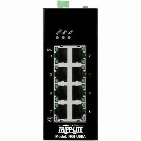 Tripp Lite by Eaton 8-Port Unmanaged Industrial Gigabit Ethernet Switch - 10/100/1000 Mbps, Ruggedized, -40�° to 75�°C, EIP QoS, DIN Mount - TAA Compliant