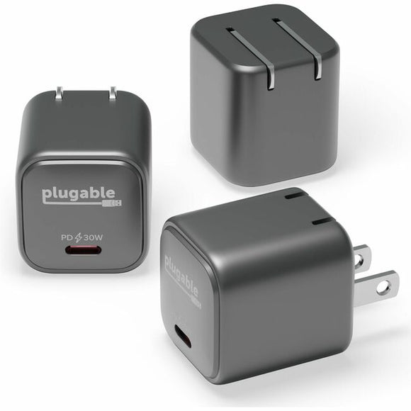 Plugable GaN USB C Charger Block, 30W Portable Charger, Foldable Prongs, 3 Pack