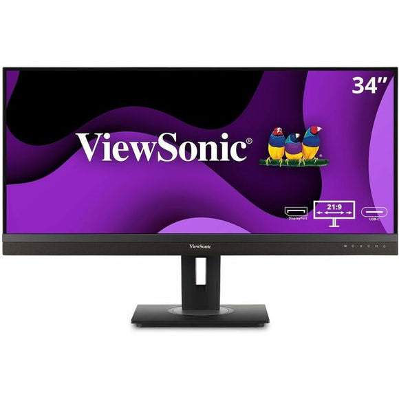 ViewSonic VG3456A 34 Inch 21:9 UltraWide QHD 1440p IPS Monitor with Ergonomics Design, 100W USB C, Docking Built-In, Gigabit Ethernet for Home and Office