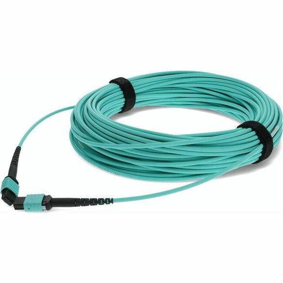 AddOn 11m MPO (Female) to MPO (Female) 12-Strand Aqua OM4 Straight Fiber OFNR (Riser-Rated) Patch Cable