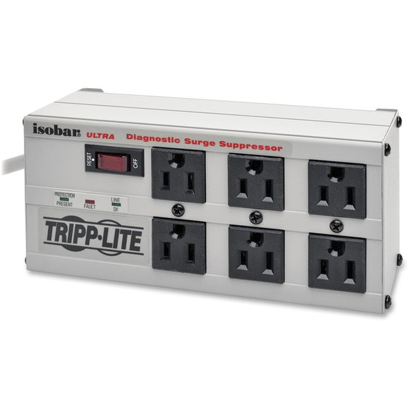 Tripp Lite Isobar 6-Outlet Surge Protector 6 ft. Cord with Right-Angle Plug 3330 Joules Diagnostic LEDs Metal Housing