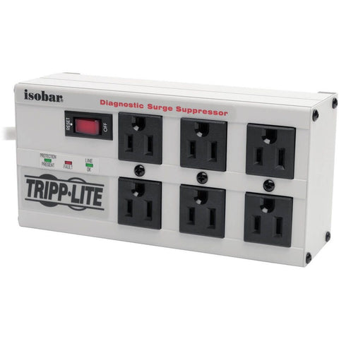 Tripp Lite Isobar 6-Outlet Surge Protector, 6 ft. Cord with Right-Angle Plug, 3300 Joules, Diagnostic LEDs, Metal Housing